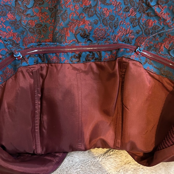 Leifnotes by Anthropologie Navy and Burgundy Floral Jacquard Mini Dress NWT - Picture 6 of 7